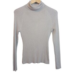 INC International Concepts XL Turtleneck Top Ribbed Knit Sweater Taupe Metallic